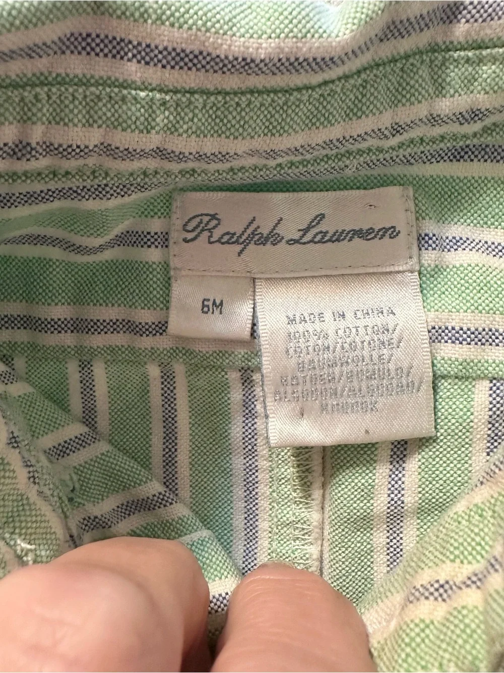 Ralph Lauren Green and White Striped Baby One-Piece